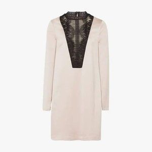 Reiss Gabriel Satin Straight Mini Dress Blush Black Size US 6/ UK 10